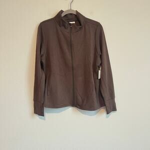 NWT Laundry by Shelli Segal Brown Mock Neck Full Zip Athletic Jacket Clean Girl